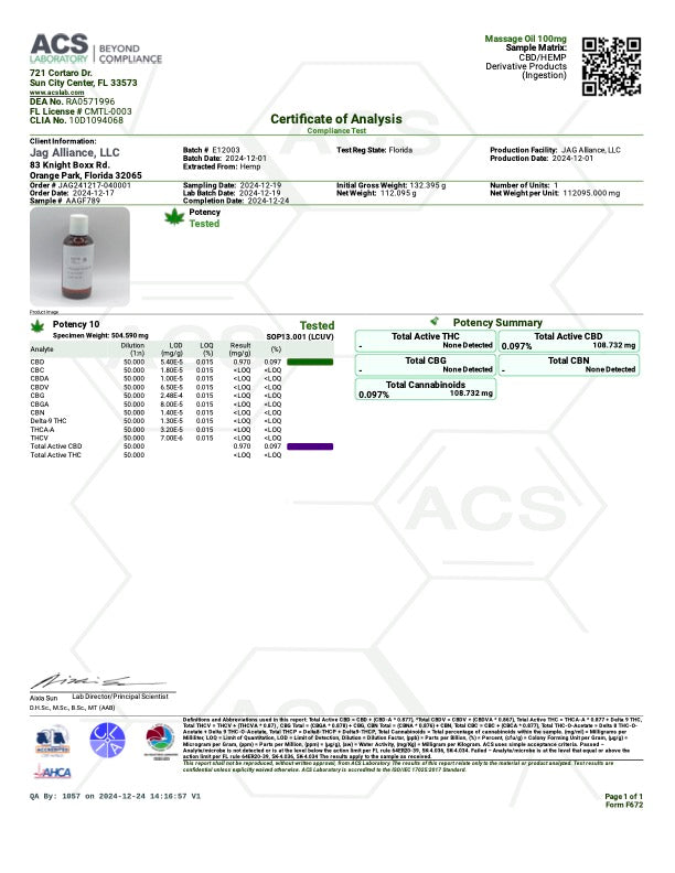 NAYSA Massage Oil with 100mg CBD