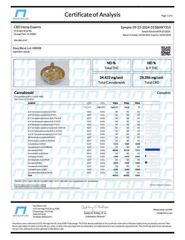 NAYSA Sleep Support Softgels with 25mg CBD & 3mg CBN