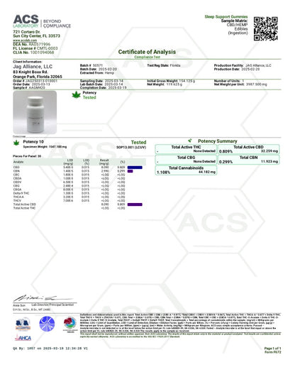 NAYSA Sleep Gummies with 10mg CBN & 25mg CBD - 30 Count