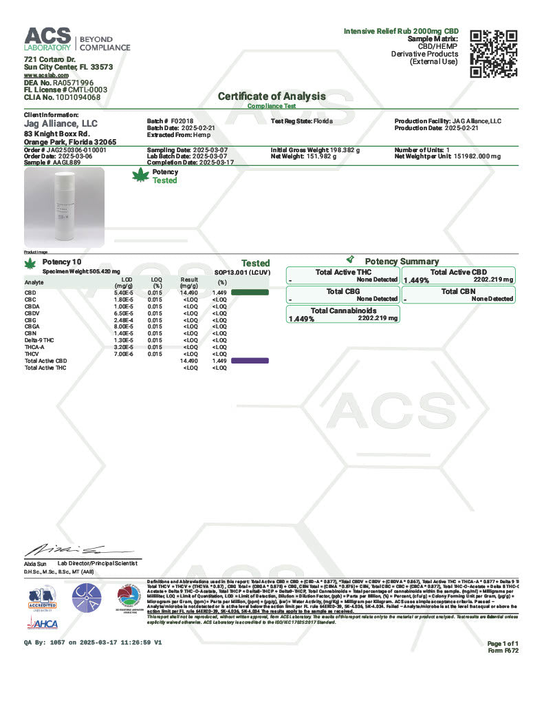 NAYSA Intensive Relief Rub with Emu Oil and 2,000mg CBD