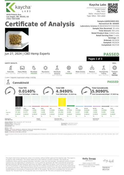 NAYSA Weight Control Softgels with 25mg CBD & 3mg THCv