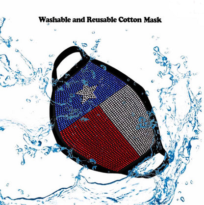 Texas Flag Print Bling Rhinestone Mesh Face Mask