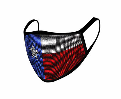 Texas Flag Print Bling Rhinestone Mesh Face Mask